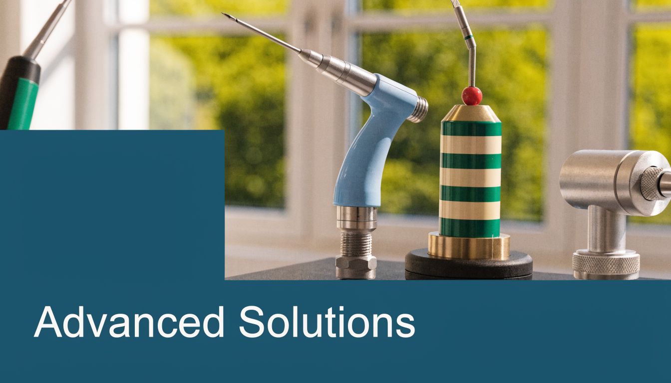 Specialized dental surgical tools arranged for professional dental procedures on a medical examination table surface.