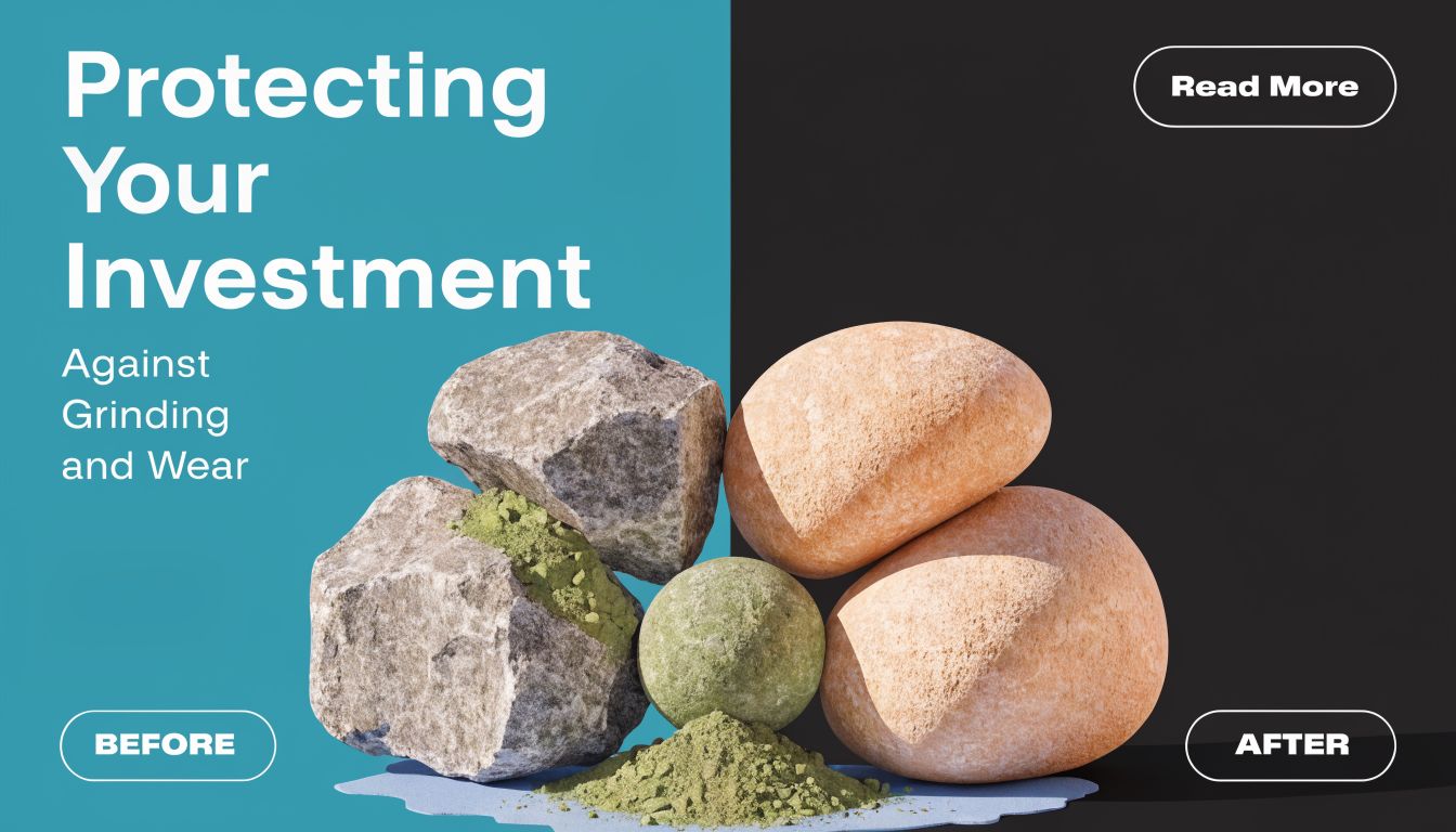 A visual representation of industrial wear showing rugged rocks being ground into fine powder representing asset protection.