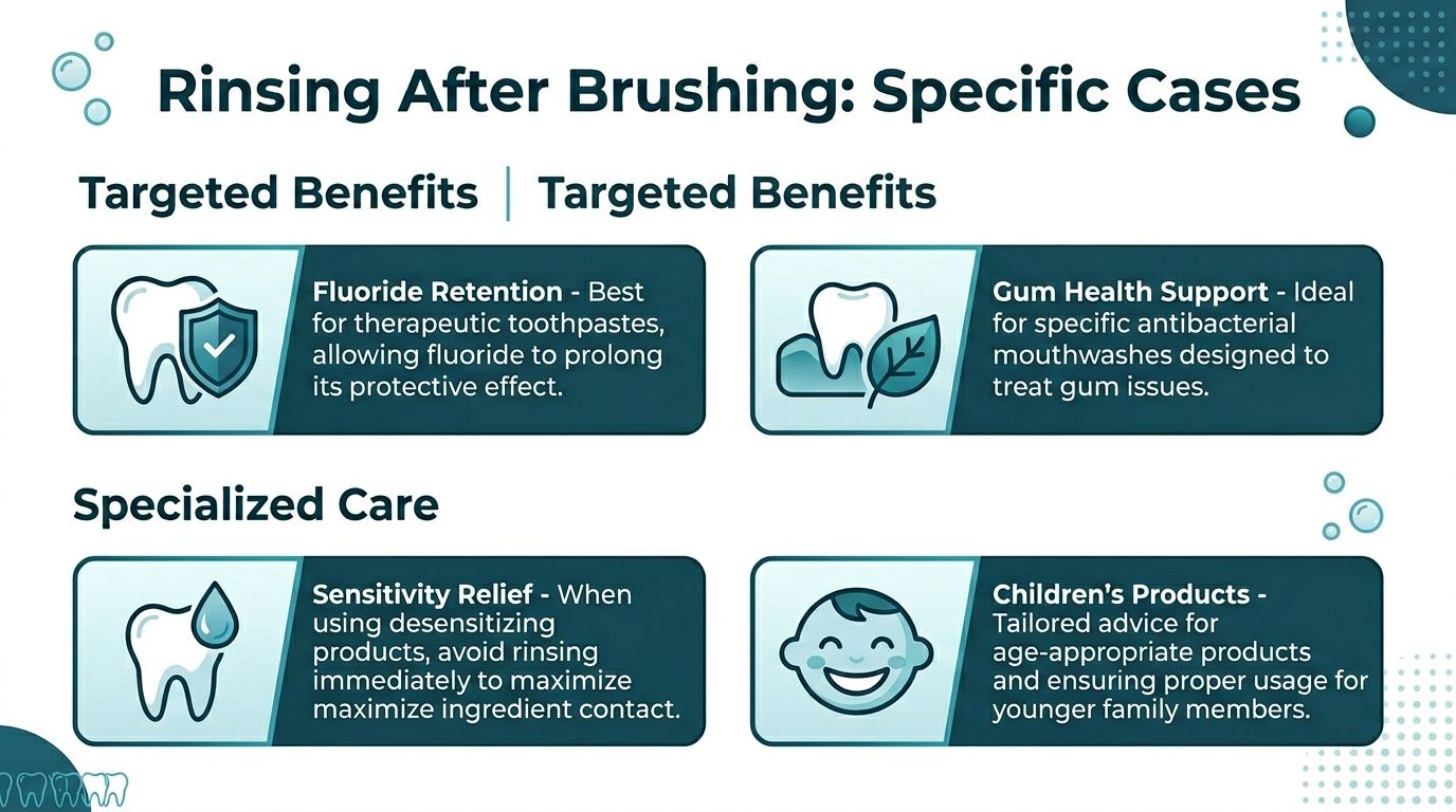 An infographic detailing the benefits of not rinsing with water immediately after using specialized dental products.