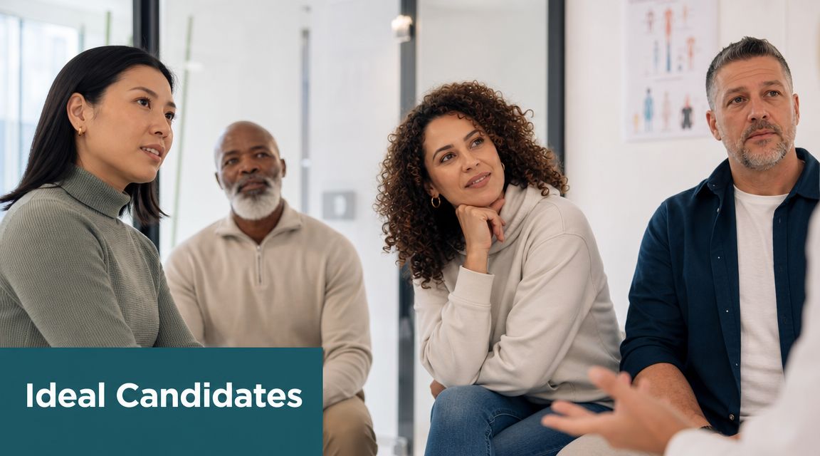 A diverse group of adults sitting together in an office setting and listening to a presentation.